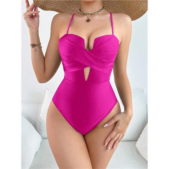 A Classy Chic Boutique Other - Women's Solid Color Hollow Out Backless Halter One-Piece Swimsuit
